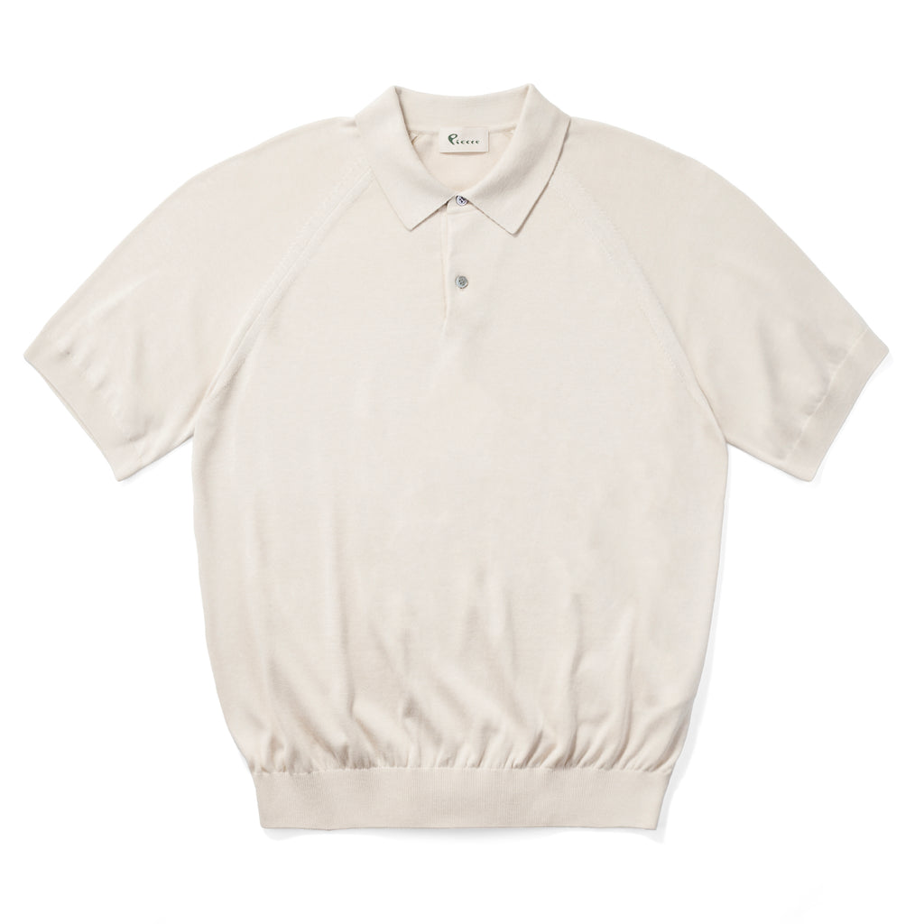 Short Sleeve Knit Polo in Cream, front