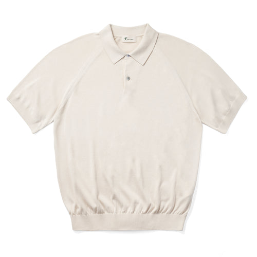 Short Sleeve Knit Polo in Cream, front