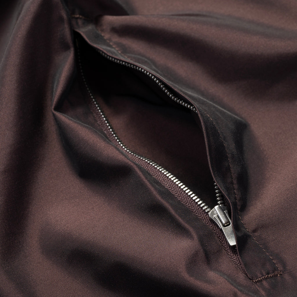Silk & Nylon Quarter Zip Jacket in Brown, zip pocket