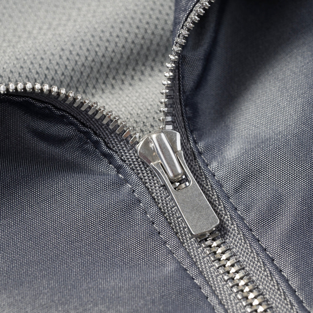 Silk & Nylon Quarter Zip Jacket in Gray, zip detail
