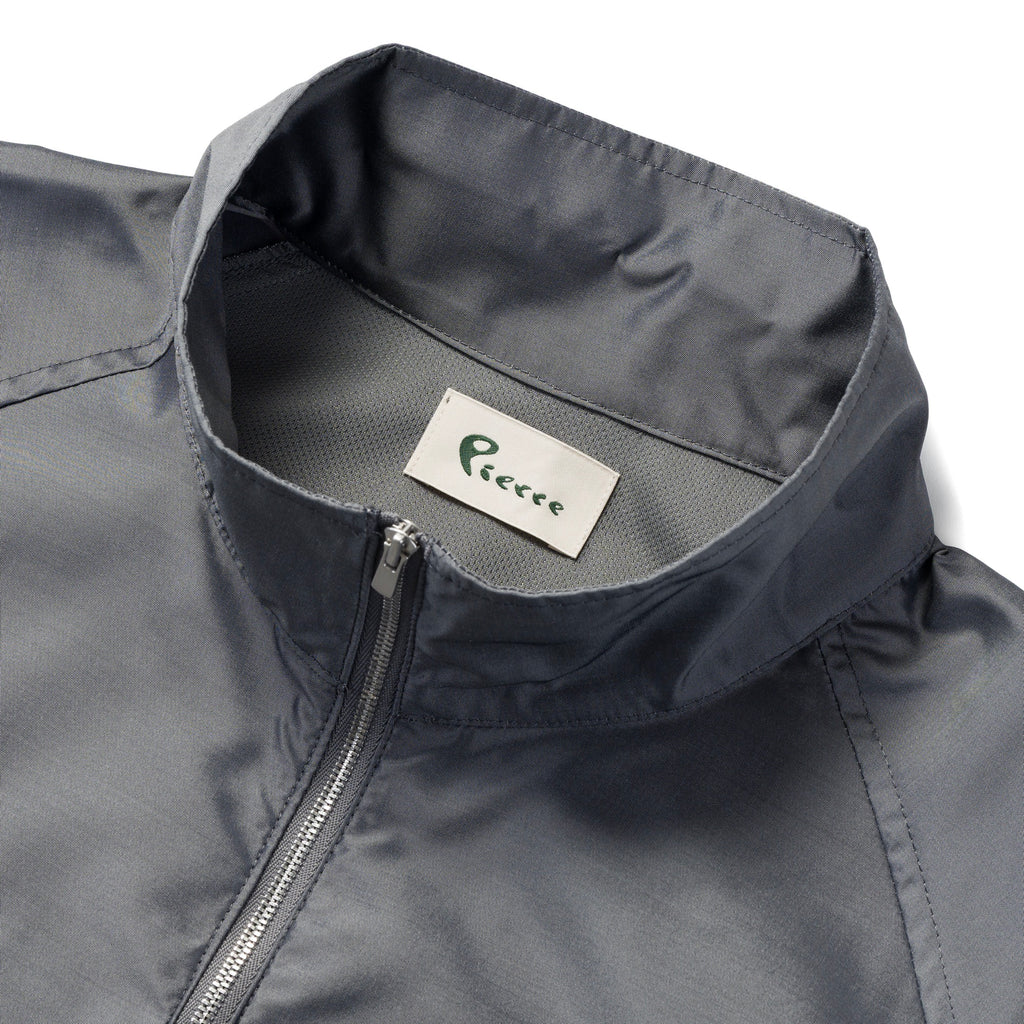 Silk & Nylon Quarter Zip Jacket in Gray, collar and label