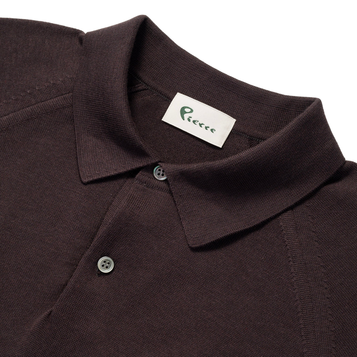 Short Sleeve Knit Polo in Brown, collar
