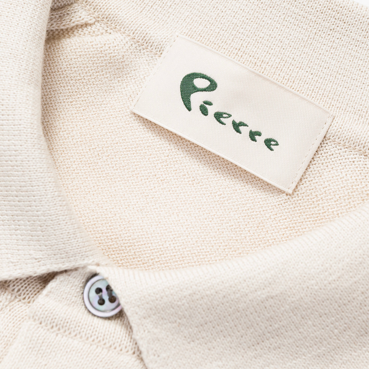 Short Sleeve Knit Polo in Cream, label