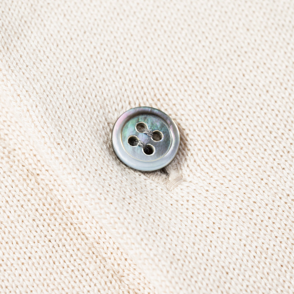 Short Sleeve Knit Polo in Cream, button detail