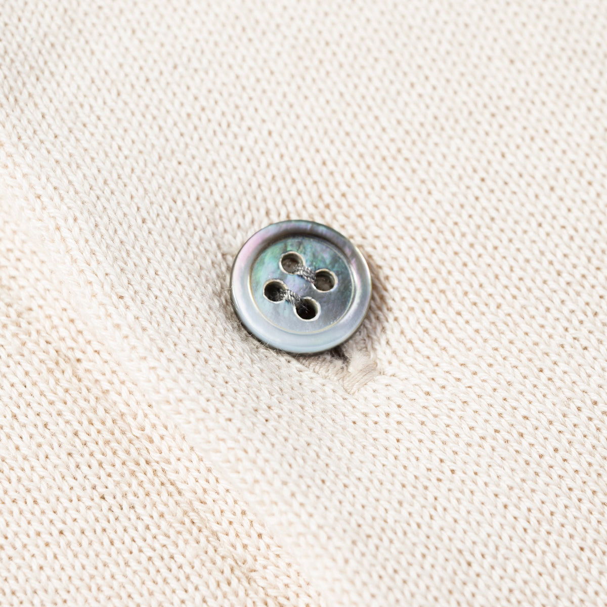 Short Sleeve Knit Polo in Cream, button detail