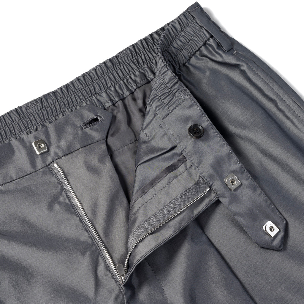 Silk & Nylon Trousers in Gray, fly and fastening