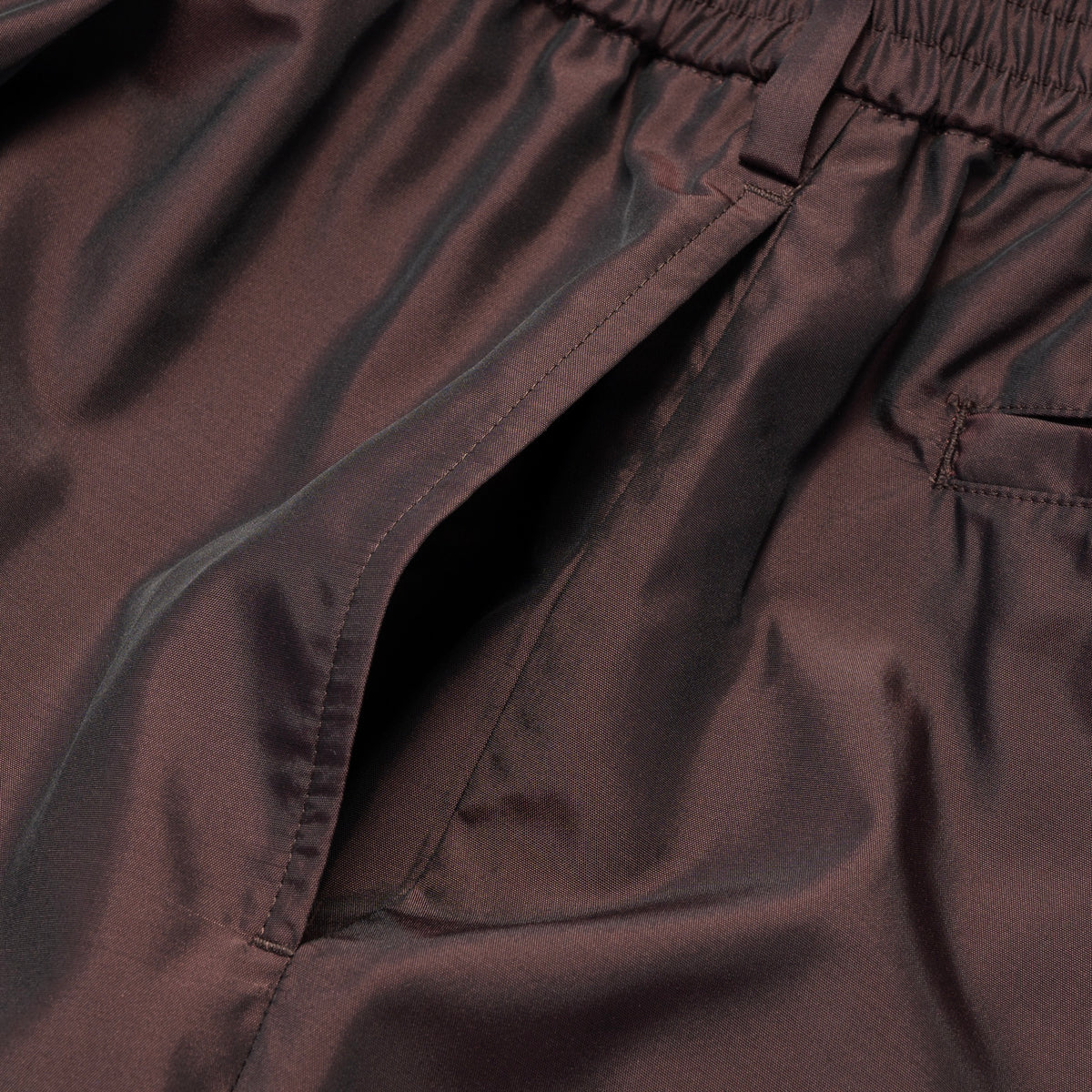 Silk & Nylon Trousers in Brown, side pocket