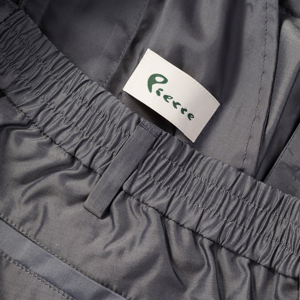 Silk & Nylon Shorts in Gray, waistband and label