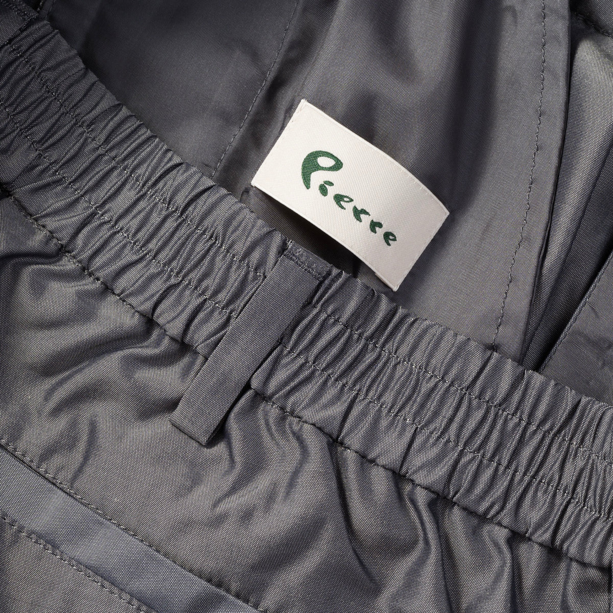 Silk & Nylon Shorts in Gray, waistband and label