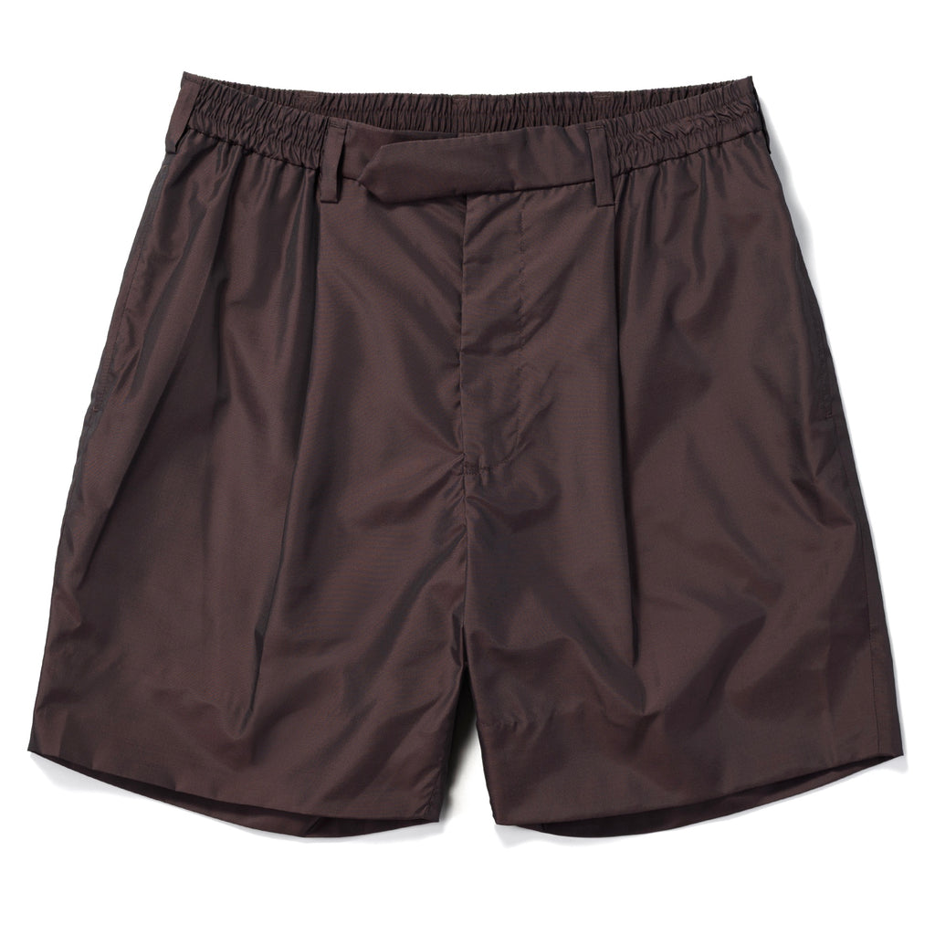 Silk & Nylon Shorts in Brown, front