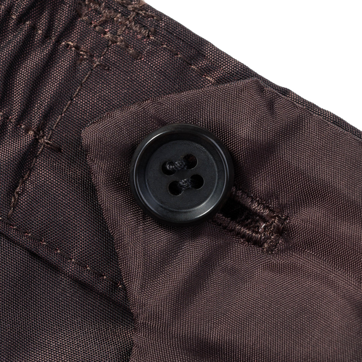 Silk & Nylon Shorts in Brown, button detail